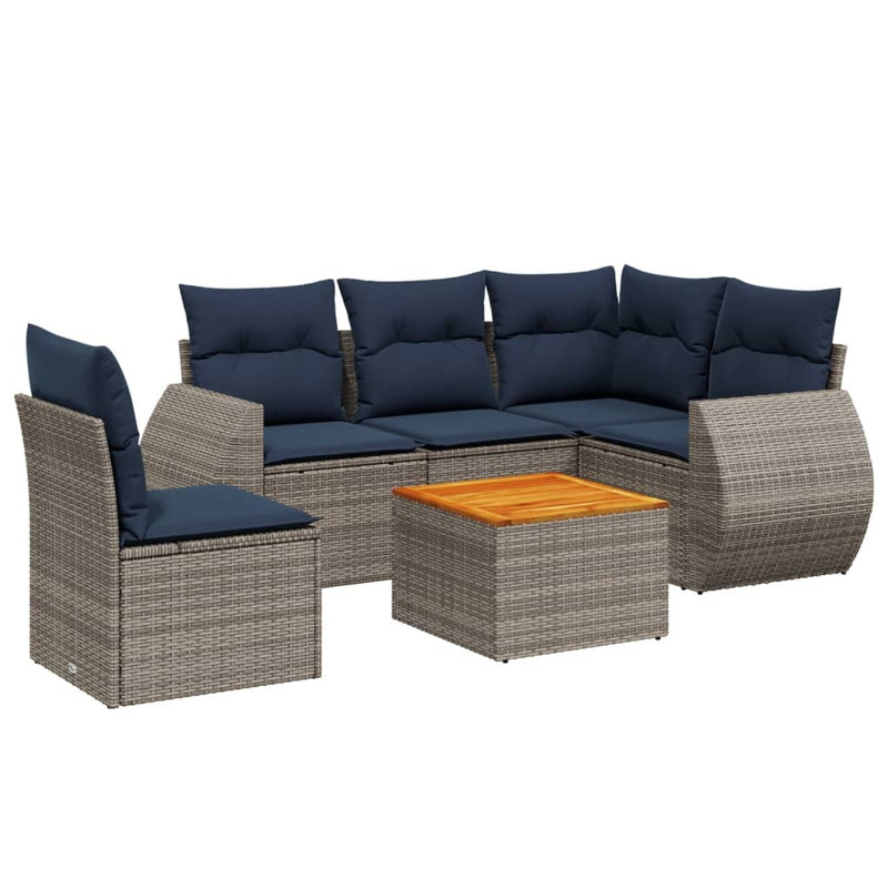  Ensemble de canapé de patio 6 pièces avec coussins en rotin de polyester gris