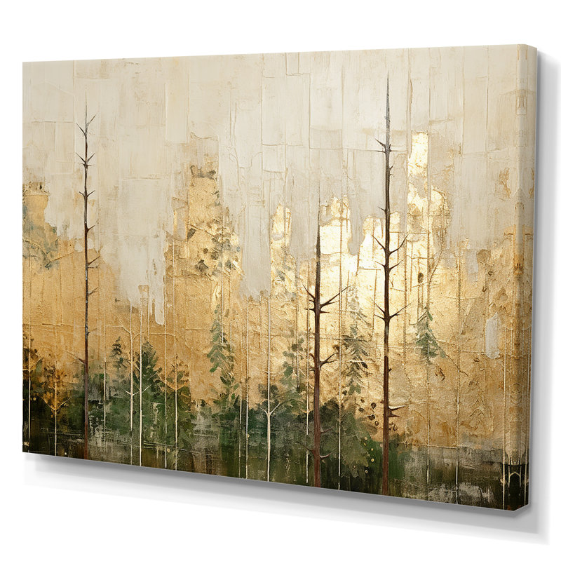 «Minimalisme beige et or forêt I», art mural sur toile forêt, H 30 po x l 40 po x P 1,5 po, Toile tendue
