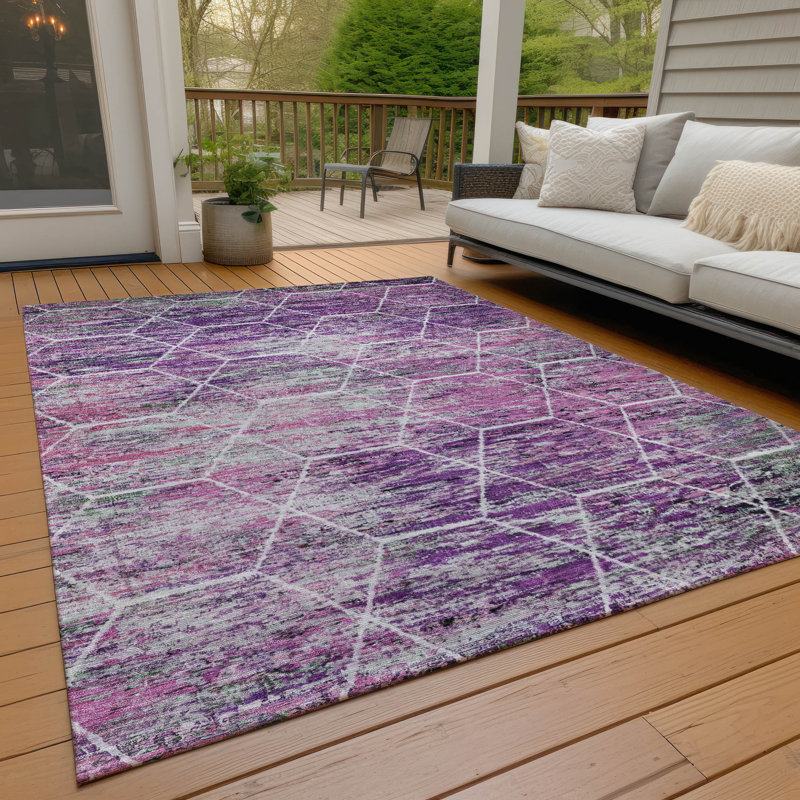 Tapis mauve lavable à la machine intérieur / extérieur Xhevrie, Rectangle 10 pi x 14 pi