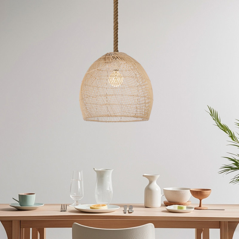 Luminaire suspendu en dôme naturel à 1 lumière Boruch, H 78 po x l 15,74 po x P 15,74 po