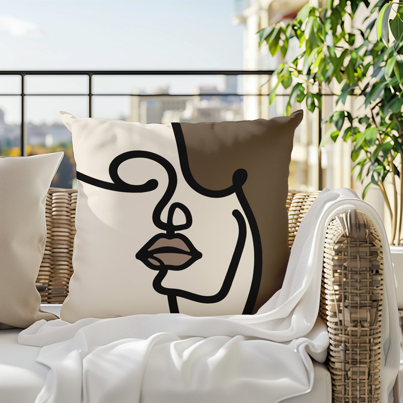 Vie Abstract Reversible Indoor/Outdoor Square Pillow, 19"H x 19"W, Beige