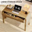 Bureau d'écriture en cascade courbé de 47,2 po de style Mid-Century avec 2 tiroirs, bureau d'ordinateur en bois avec station de charge, bureau pour bureau à domicile-2060614291
