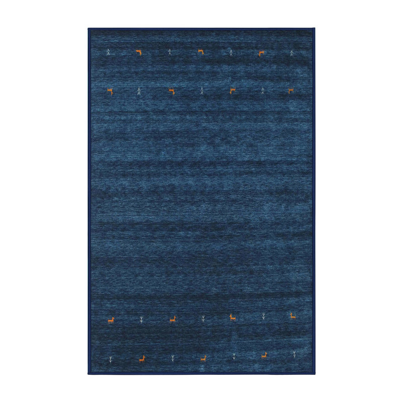 Tapis de zone bleu marine contemporaine, Rectangle 2 pi x 5 pi