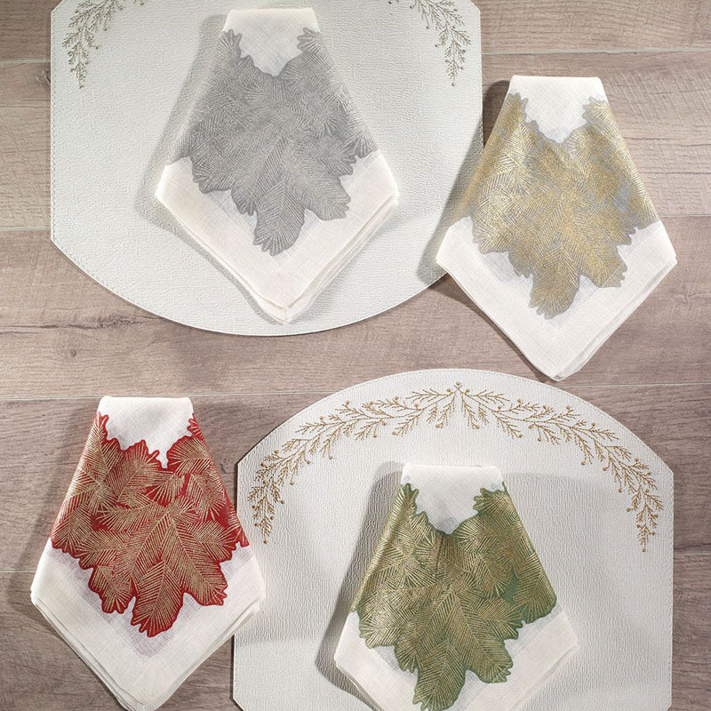Spruce Linen Napkins, White/Forest
