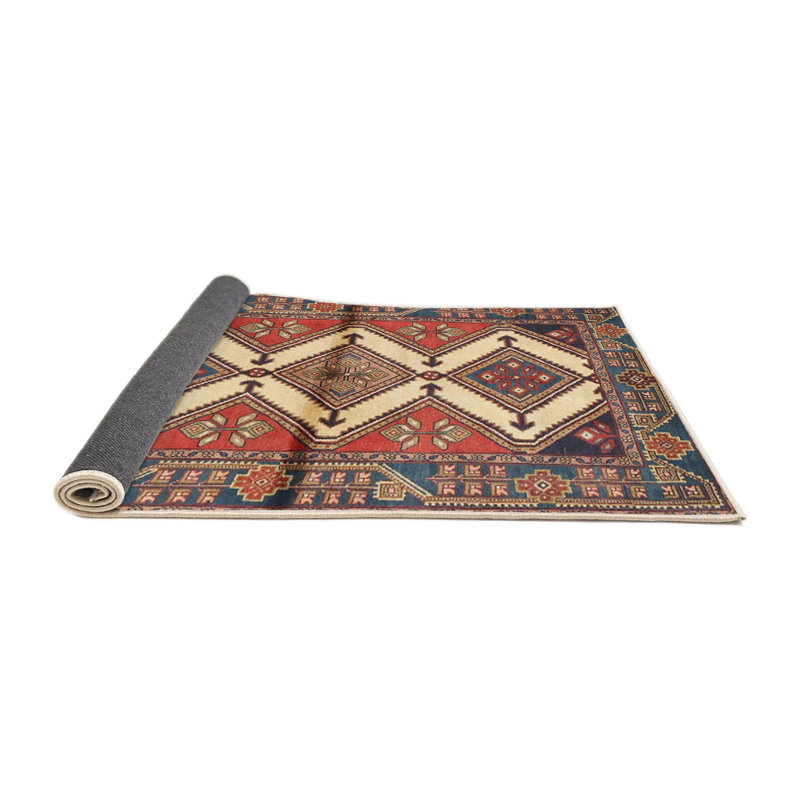 Tapis traditionnel rouge / noir, Rond 5 pi