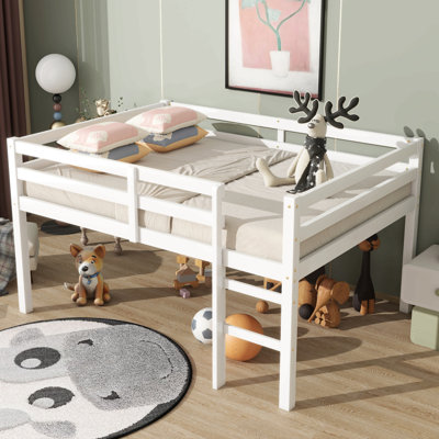 Full Rubber Wood Loft Bed With Ladder
