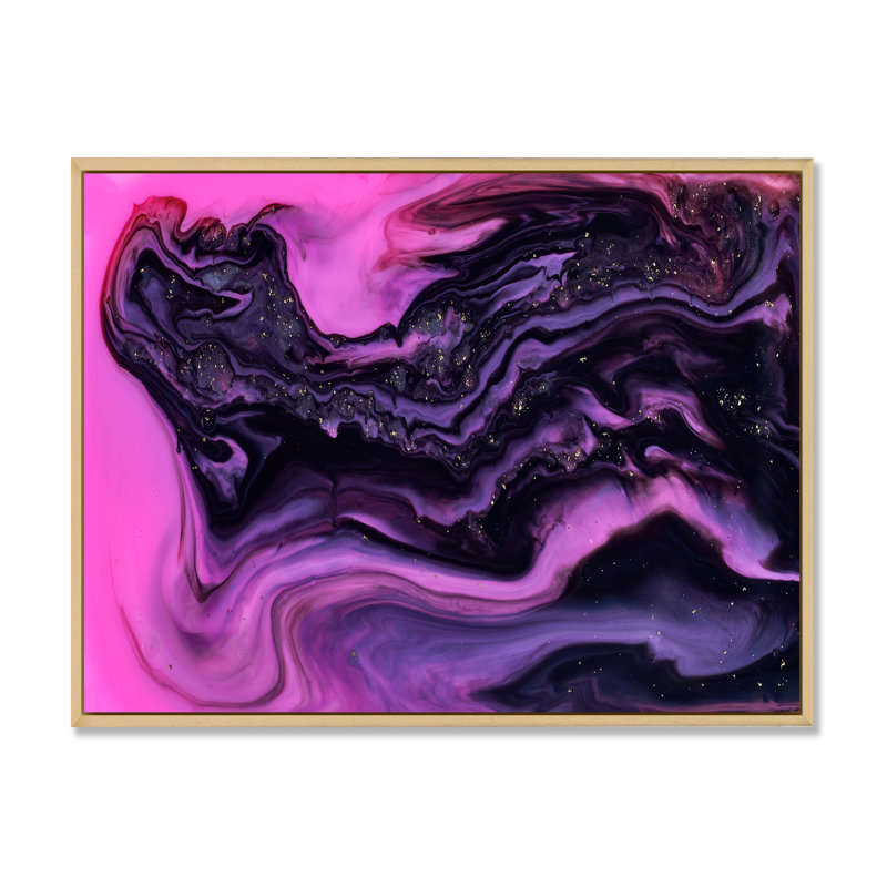 «Rose and Black Luxury Abstract Fluid Art I», reproduction d'art sur toile moderne, Cadre flottant en érable