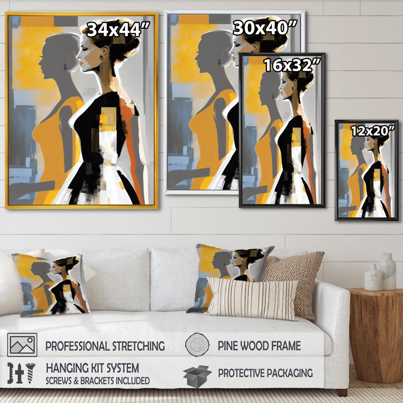 Silhouette de femme gracieuse I sur toile, H 32 po x l 24 po x P 1 po, Cadre flottant noir