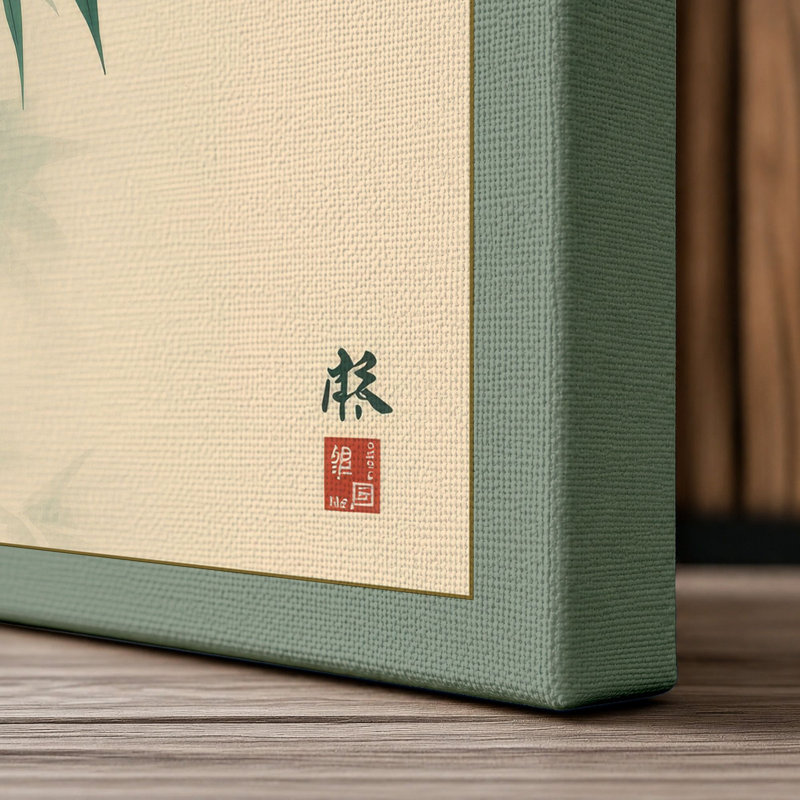 Three Bamboo Stems Japandi - Wrapped Canvas, 18x12 - 45.7 x 30.5 cm, Sage Border