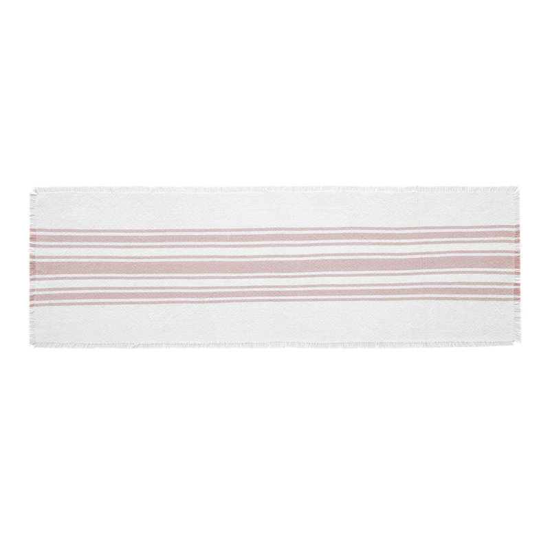 Antique White Stripe Coral Indoor/Outdoor Runner 12X36, Pink, 72" L x 12" W