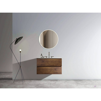 Meuble-lavabo mural 36 po avec lavabo en céramique avec trois trous de robinet, grand meuble-lavabo flottant de rangement pour salle de bain moderne, pré-assemblé