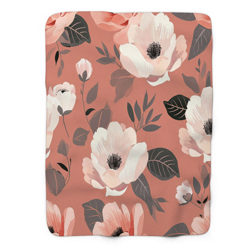 Jeté Blush Blossoms - 1 pièce Sherpa Premium, Lit simple