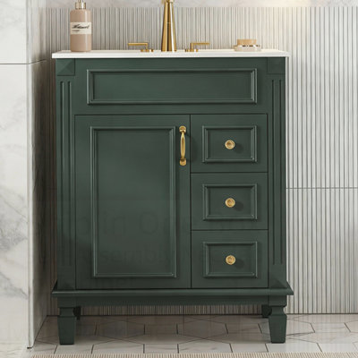 Élégant meuble-lavabo de style français avec lavabo en céramique 2 tiroirs et tablette réglable