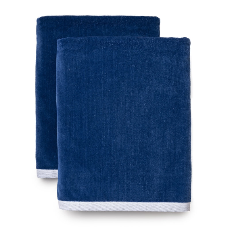 Ensemble de serviettes de plage en coton turc 2 pièces Aburio, Bleu marine