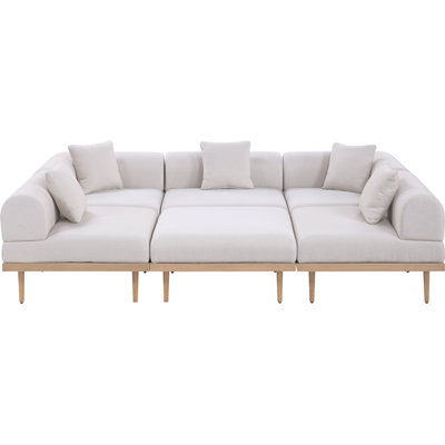 Madeleine 106.5" Resilient Water Resistant Olefin Fabric Upholstered 6Pc. Outdoor Patio Modular Sectional