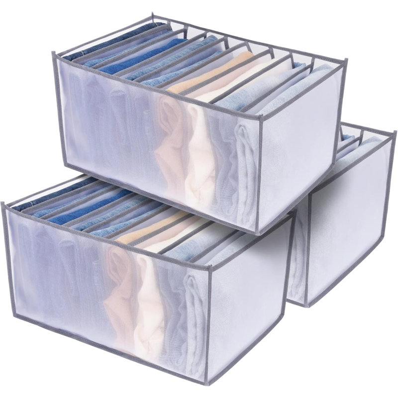 Organisateur de jeans très grand 9 grilles, organisateur de vêtements pour garde-robe, organisateurs de placard et paniers de rangement, bacs de rangement pour vêtements, tiroir de rangement pliable lavable pour jeans 3 pièces