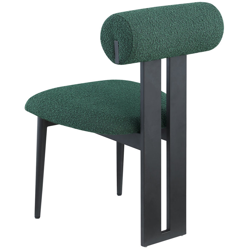 Chaise de salle à manger rembourrée Dario, Noir mat, Tissu bouclé vert