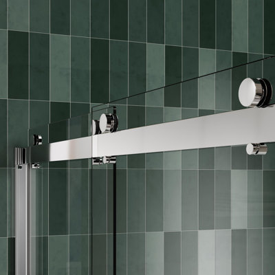 Porte de douche encadrée en aluminium de 56 à 60 po x H 74 po avec barre à serviettes