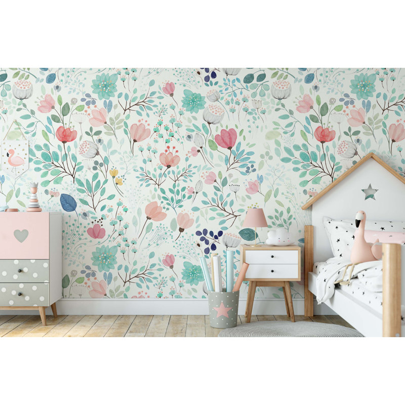 Papier peint amovible de chiots colorés sur fond blanc, L 114 po x l 204 po