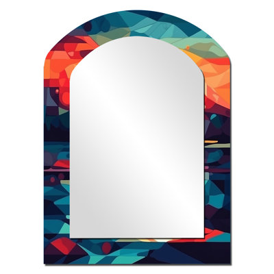 Sunset On The Beach Expressive Retro Colors II - Beach Unique Shape Decorative Mirror, Blue Freeform Large Wall Mirror, Printed Metal Art