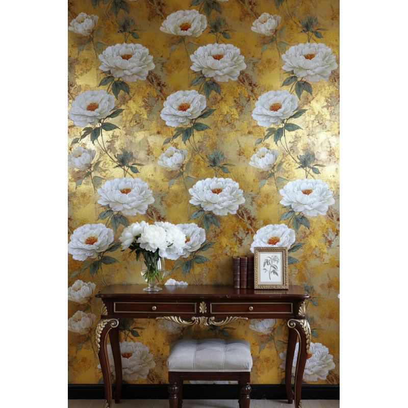 Papier peint floral décoratif doré traditionnel amovible