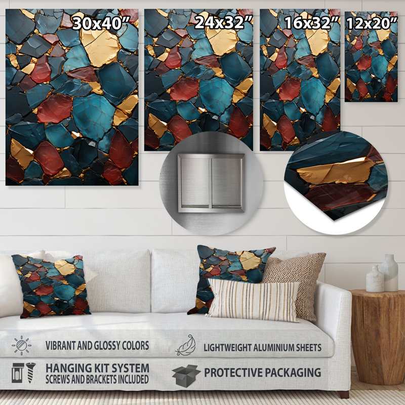 Décoration murale bleue et rouge Elegance III - marbre, H 20 po x l 12 po x P 1 po