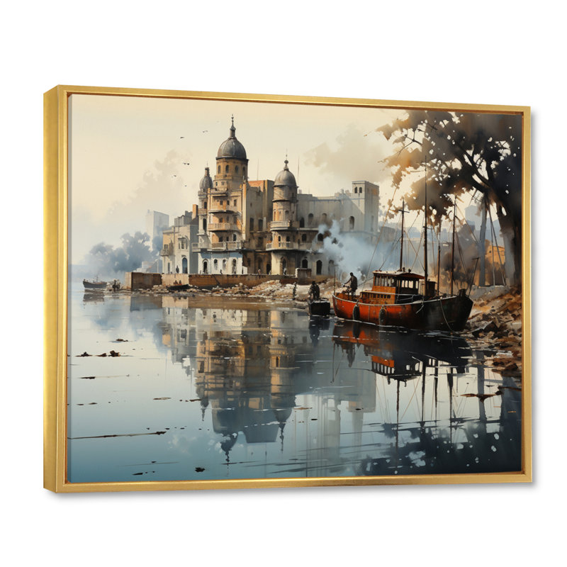 Cuba Havana Harbour II - Cityscapes Wall Decor, Cadre flottant doré, H 12 po x l 20 po x P 1 po
