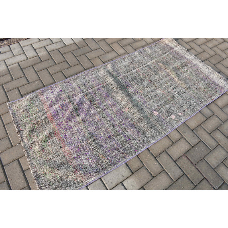 Chemin de table kilim turc fait à la main en gris et lavande pour un décor éclectique de vestibule et de couloir