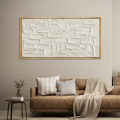 White Stone Block Pattern Wall Design Framed Canvas Master Bedroom Wall Art Work Print