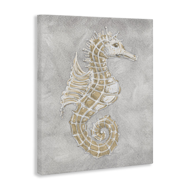 Hippocampe gris, dessin par Patti Bishop, H 20 po x l 16 po