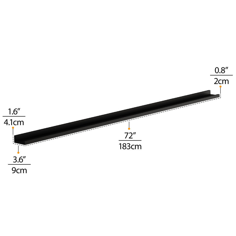 Tablette à ancrage en bois manufacturé Denver (ensemble de 2), H 1,6 po x l 72 po x P 3,6 po, Noir