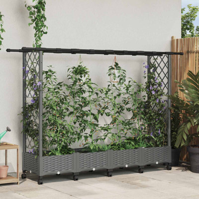  Raised Bed with Trellis and Roof PP Garden Planter Mobile Container Box