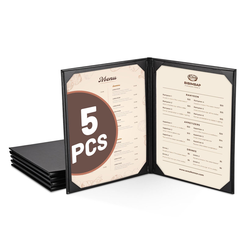 Paquet de 5 couvertures de menu WeChef 2 vues, H 0,6 po x l 11,6 po x P 9,3 po