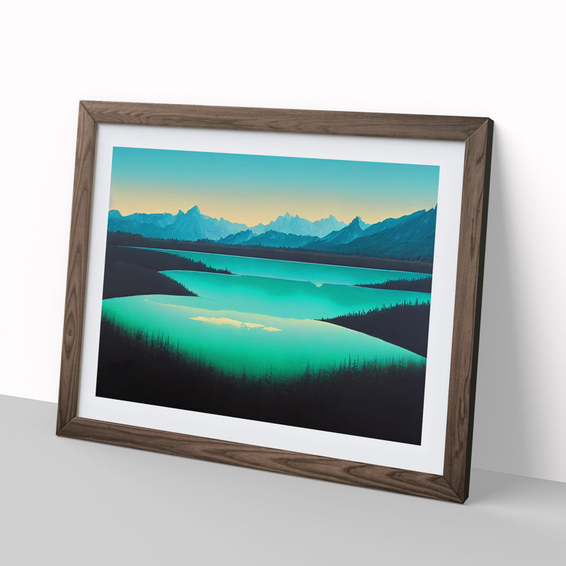 Mountain Lake - Framed Print, 25cm H x 34cm W, Walnut Framed