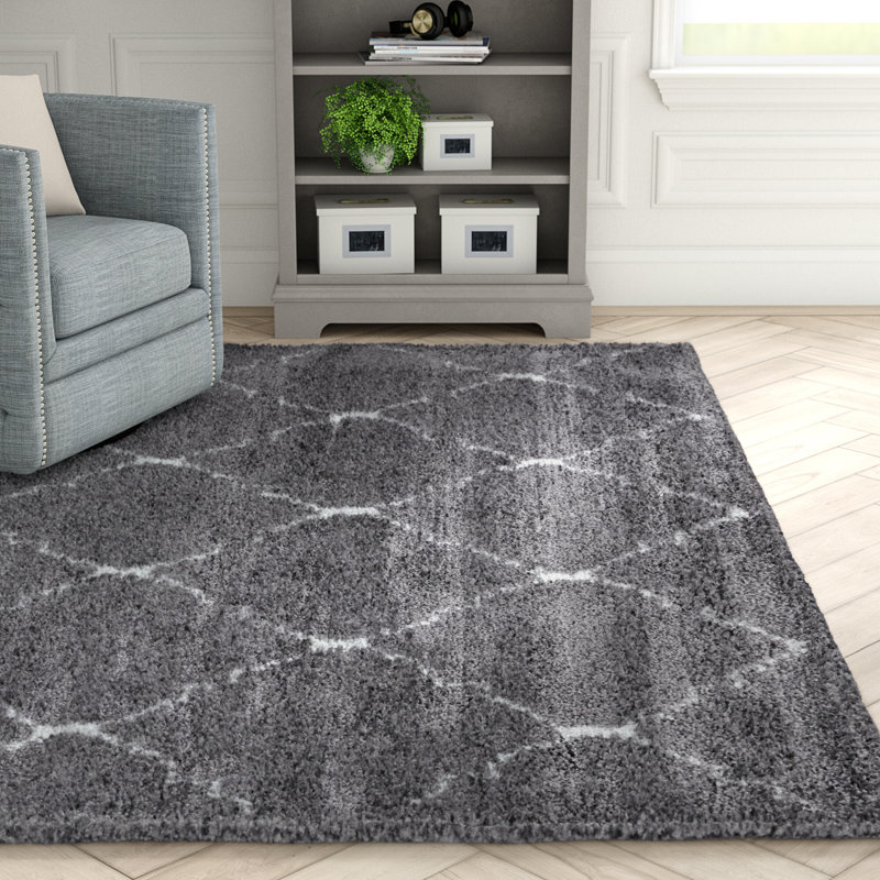 Tapis à poils longs gris Arthelia, Rectangle 7 pi 10 po x 10 pi