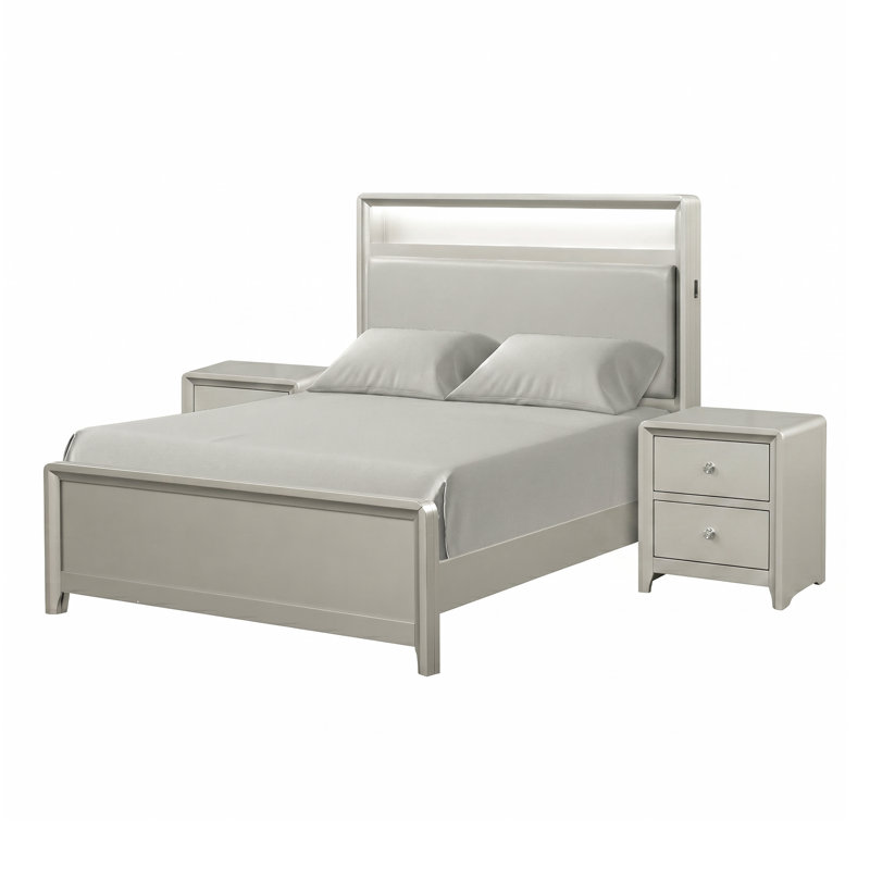 Ensemble de chambre à coucher Zachery, Double, Trois pièces : lit et deux tables de chevet