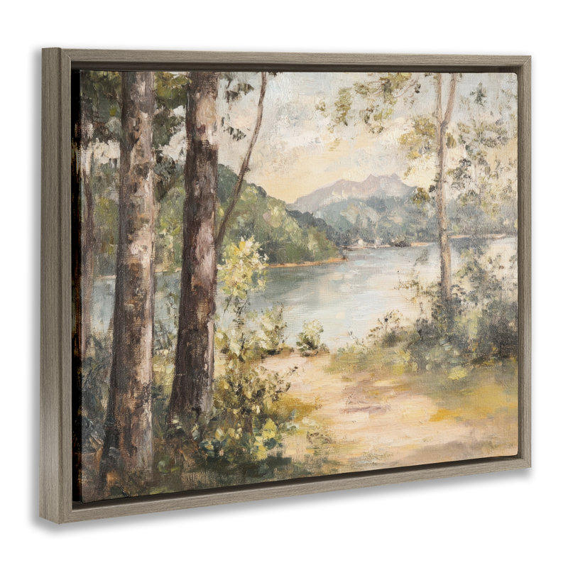 Cadre flottant Peaceful Lakeside Landscape, design par Petal Prints Design, Cadre flottant orme Montalcino, H 17 po x l 21 po