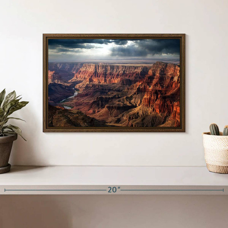 Grand canyon nuageux, 13 po x 9 po, Cadre flottant noyer