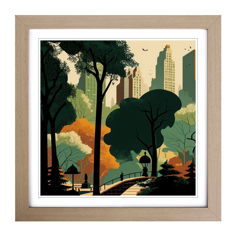 Central Park Mid-Century - Framed Print, Oak