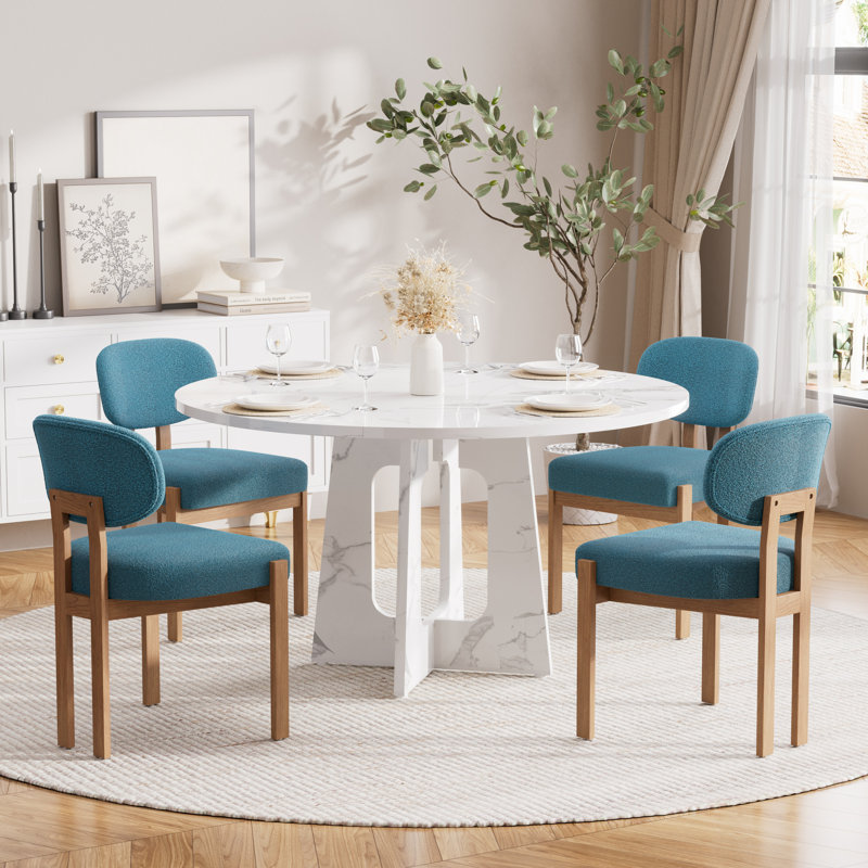 47.24" Wooden Round Dining Table Set for Kitchens, Dining Room, Living Room, Beige, 5 Pieces: Table, 4 Chairs