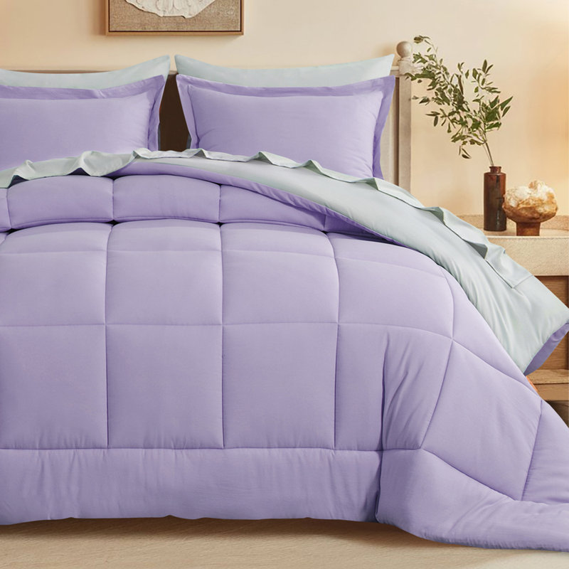 Ensemble d'édredon en microfibre 5/7-pièces , Édredon de très grande taille et 6 pièces suppl, Lavande / Gris clair