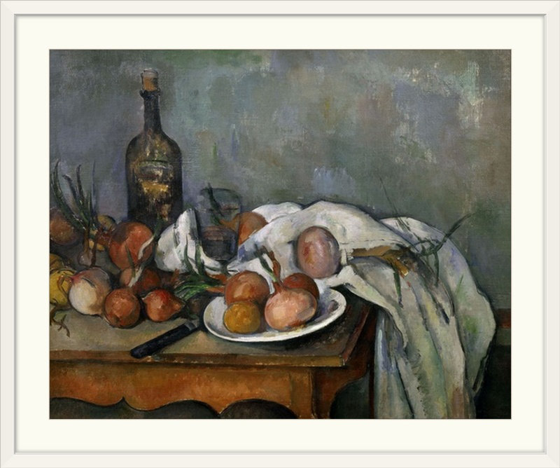 «Still Life with Onions, 1896-98» par Paul Cezanne - reproduction d'art, H 37 po x l 44 po x P 1 po, Cadre blanc