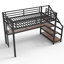Lit mezzanine simple avec bureau et escalier de rangement, lumières à DEL en métal, abris, filets en fer multifonctionnels, rouille, sommeil tranquille, bureau encastré noir, éclairage, construction, conception silencieuse