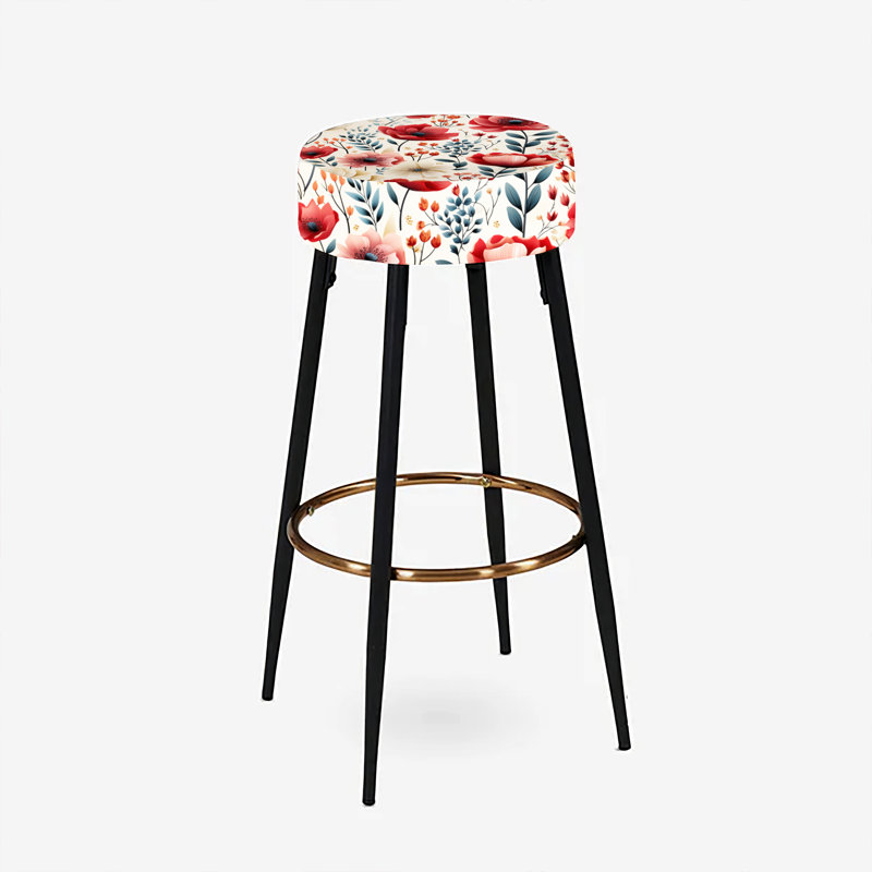 Ensemble de 2 tabourets floraux, Watercolor Poppies Red And White Floral Pattern