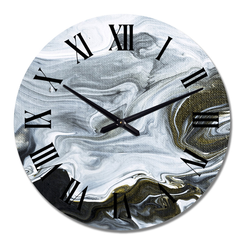 Art liquide abstrait en marbre noir et blanc - horloge murale moderne, Grand