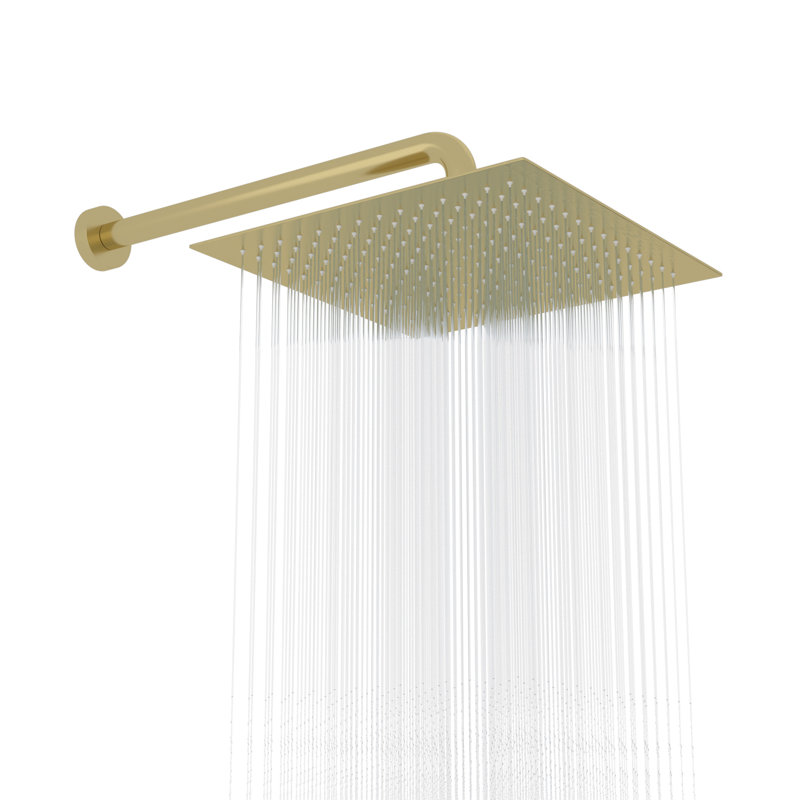 12 Inch Rain Shower Head High Pressure High Flow Square Stainless Steel Rainfall Showerhead, Brushed Gold