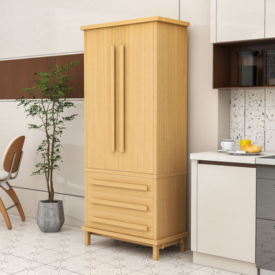 Tall Freestanding Kitchen Pantry Cabinet with Adjustable Shelf, Storage Drawers and Anti-Tip Bracket