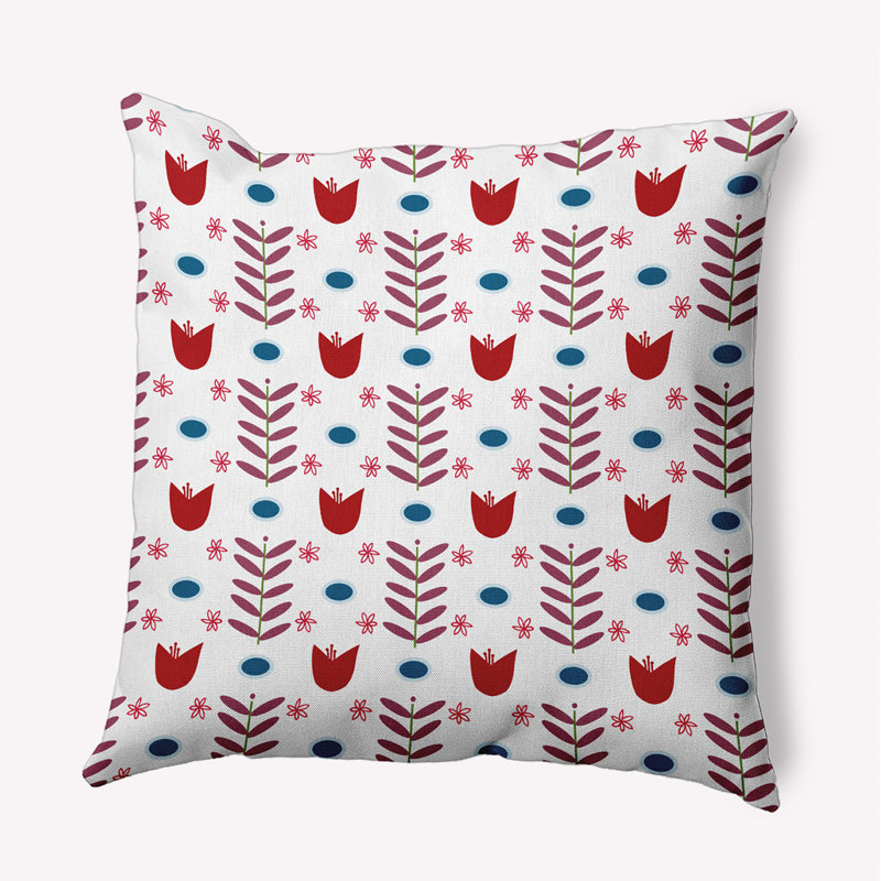 Housse et insert de coussin décoratif carré en polyester pour l'intérieur et l'extérieur, 18 po x 18 po, Blanc /Rouge