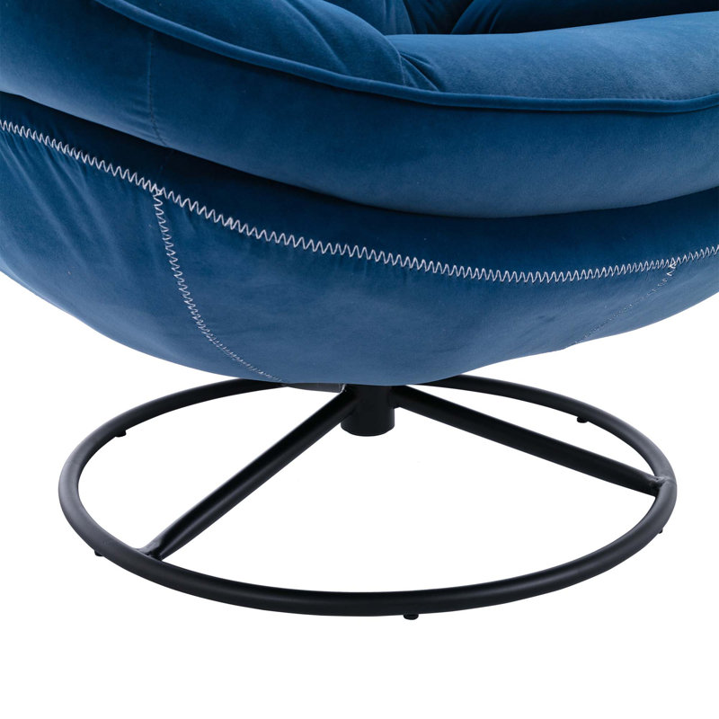 Fauteuil d'appoint avec repose-pieds Anouk, Velours bleu