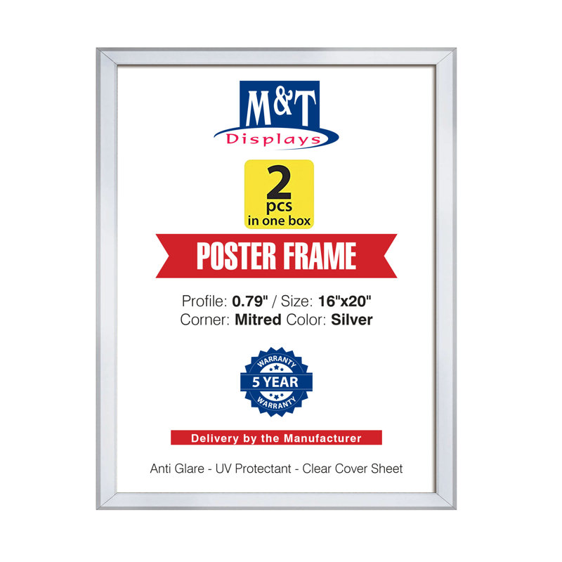 Ensemble de 2 cadres photo simples en métal 2 pièces, Argent, 16 po x 20 po